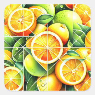 Sticker Carré Citron orange botanique citrus géométrique