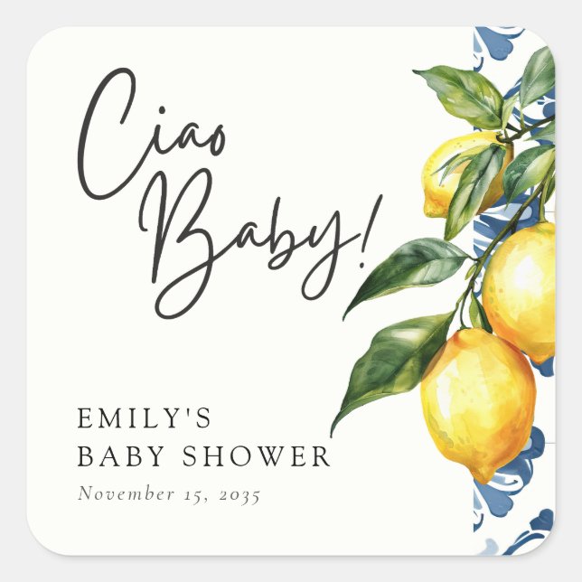 Sticker Carré Citron Positano Baby shower italien (Devant)