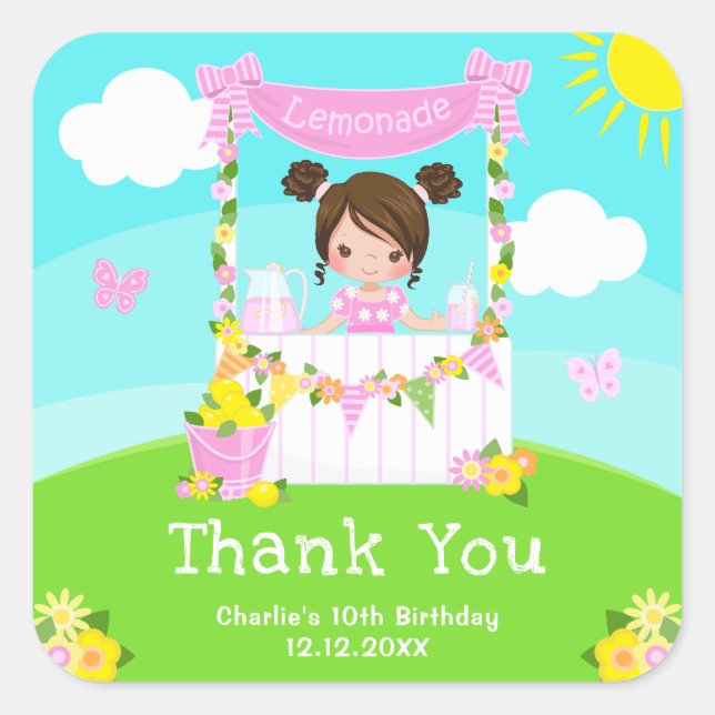 Sticker Carré Citronade rose Brown coiffeuse Anniversaire Merci (Devant)