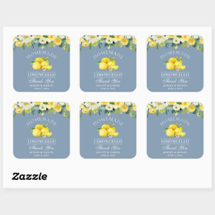 Sticker Carré Citrons floraux Dusty Blue Limoncello Mariage