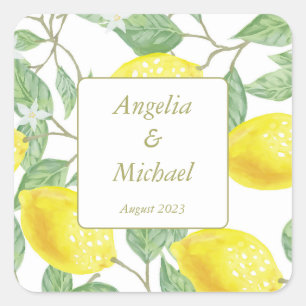 Sticker Carré Citrons Jaunes d'or moderne Mariage Feuille vert
