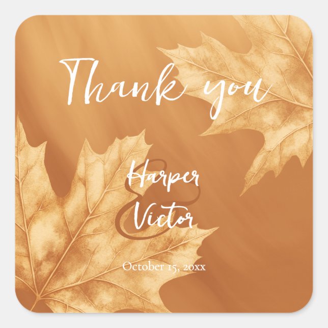 Sticker Carré citrouille avec mariage de automne accent feuille (Devant)