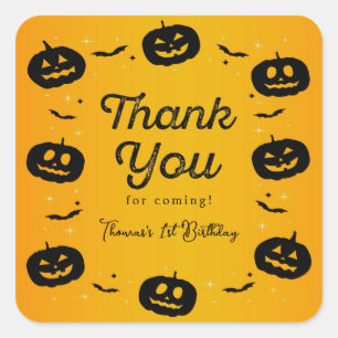 Sticker Carré Citrouille Bats Halloween Anniversaire Carte de re