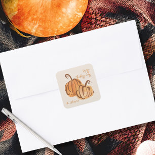 Sticker Carré Citrouille bon thanksgiving aquarelle Thanksgiving
