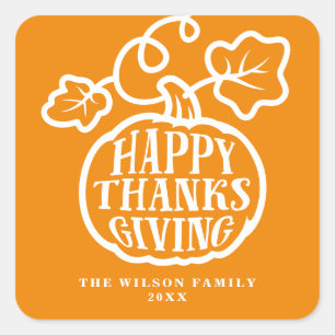 Sticker Carré Citrouille bon thanksgiving Lettrage orange