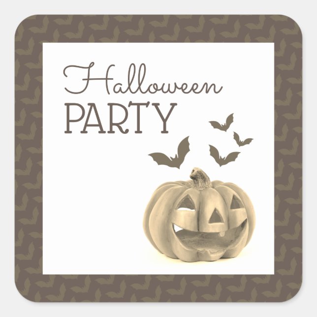 Sticker Carré Citrouille & chauves-souris, fête d'Halloween (Devant)