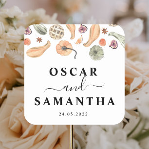 Sticker Carré Citrouille couleur d'aquarelle tendance Vibes d'