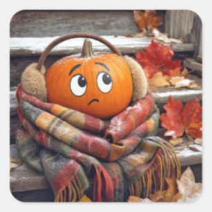 Sticker Carré Citrouille d'automne dans une écharpe confortable