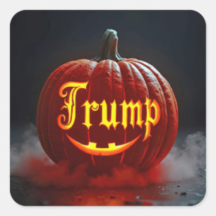 Sticker Carré Citrouille de Halloween Trump dans la brume
