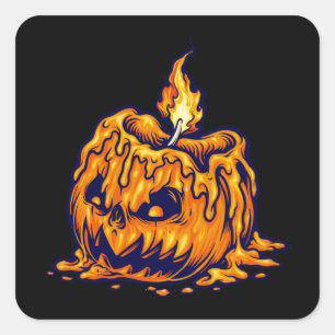 Sticker Carré Citrouille de la tête de bougie halloween