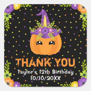 Sticker Carré Citrouille d'Halloween Anniversaire Noir Merci Car