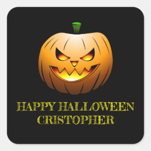 Sticker Carré Citrouille d'Halloween Jack-o-Lantern