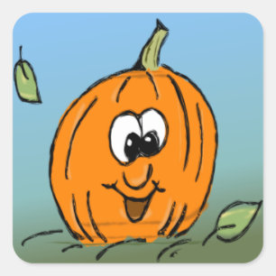 Sticker Carré Citrouille d'Halloween souriant ami Jack-O-Lantern