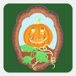 Sticker Carré Citrouille d'Halloween souriante fantaisiste et ef