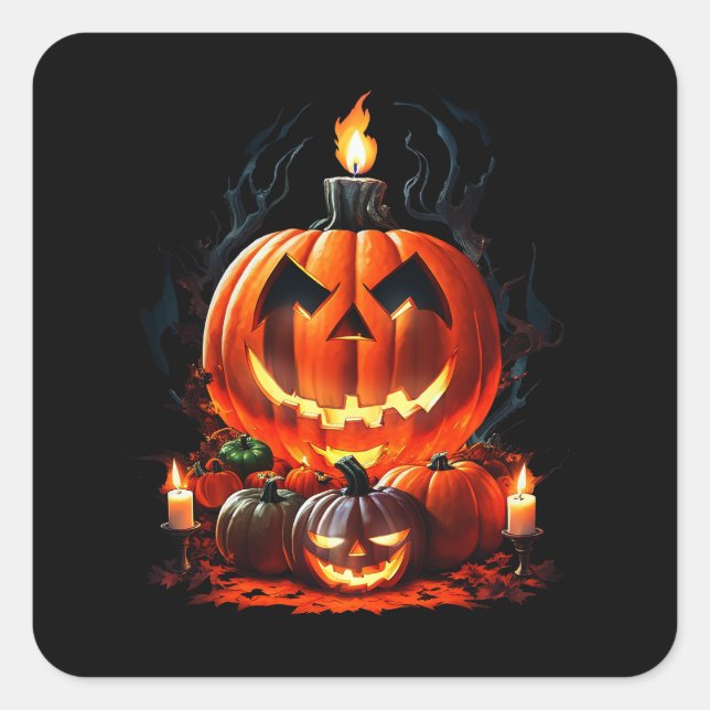 Sticker Carré Citrouille d'horreur d'Halloween (Devant)