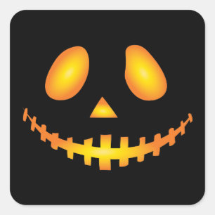 Sticker Carré Citrouille Face Halloween Jack-o'-lantern Éffrayan