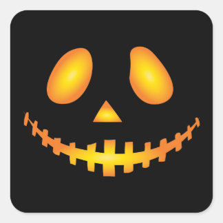 Sticker Carré Citrouille Face Halloween Jack-o'-lantern Éffrayan