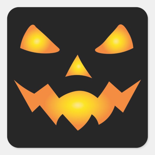 Sticker Carré Citrouille Face Jack-o'-lantern Halloween Éffrayan (Devant)