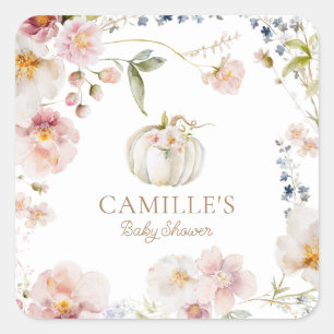 Sticker Carré Citrouille Fall Floral Girl Baby shower