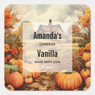 Sticker Carré Citrouille Farm Automne Harvest Candle Business