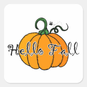 Sticker Carré Citrouille Hellow Citrouille Automne Bonjour Autom