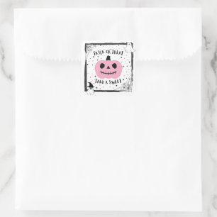Sticker Carré Citrouille rose bonbon d'Halloween prendre un sucr