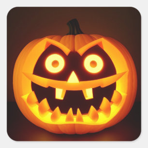 Sticker Carré Citrouille sculptée Jack O Lantern Halloween