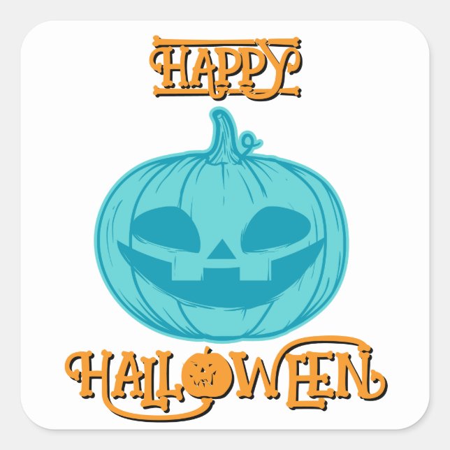 Sticker Carré Citrouille turquoise Halloween (Devant)