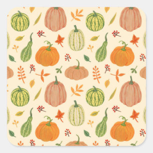 Sticker Carré Citrouille vert et orange, motif sans soudure.