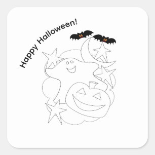 Sticker Carré Citrouilles Chauves-Souris Fantômes Mignons Colori