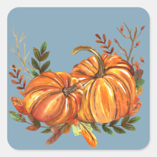 Sticker Carré Citrouilles d'automne bleu poussiéreux