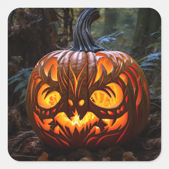 Sticker Carré Citrouilles de Halloween Déplaisant Jack-o'-lanter (Devant)