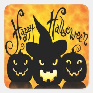 Sticker Carré Citrouilles d'Halloween effrayants
