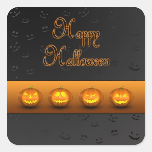 Sticker Carré Citrouilles d'Halloween Jack-o-Lantern (Devant)