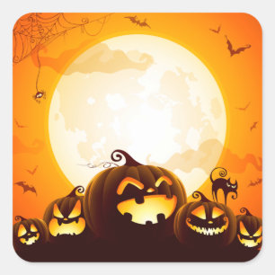 Sticker Carré Citrouilles d'Halloween sous les serviettes d'affi