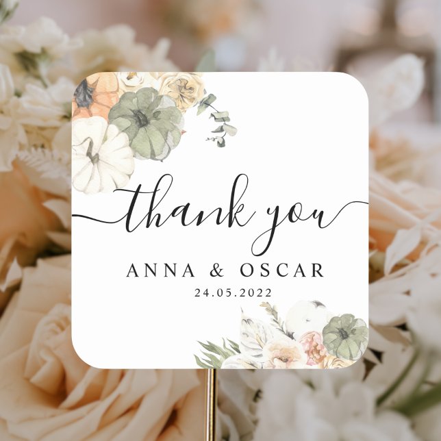 Sticker Carré Citrouilles et fleurs d'aquarelle modernes (Créateur téléchargé)