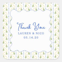 Sticker Carré Citrus citron bleu et Merci Mariage jaune