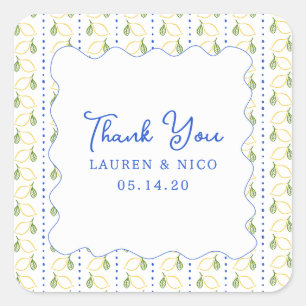 Sticker Carré Citrus citron bleu et Merci Mariage jaune