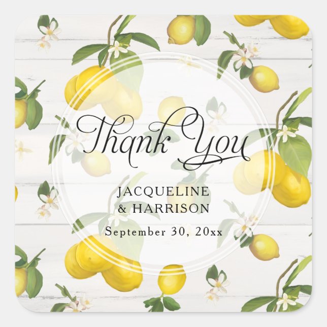 Sticker Carré Citrus citron vert Floral Gris Merci rustique (Devant)