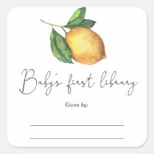 Sticker Carré Citrus - Ex-libris pour Baby Shower, livres pour b