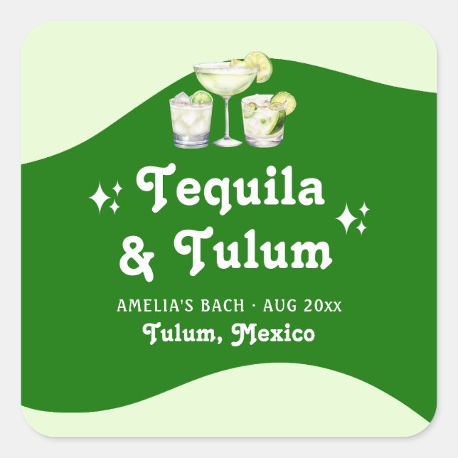 Sticker Carré Citrus vert citron Tequila & Tulum Bachelorette (Devant)