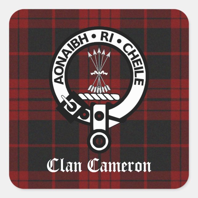 Sticker Carré Clan Cameron Crest & Tartan (Devant)