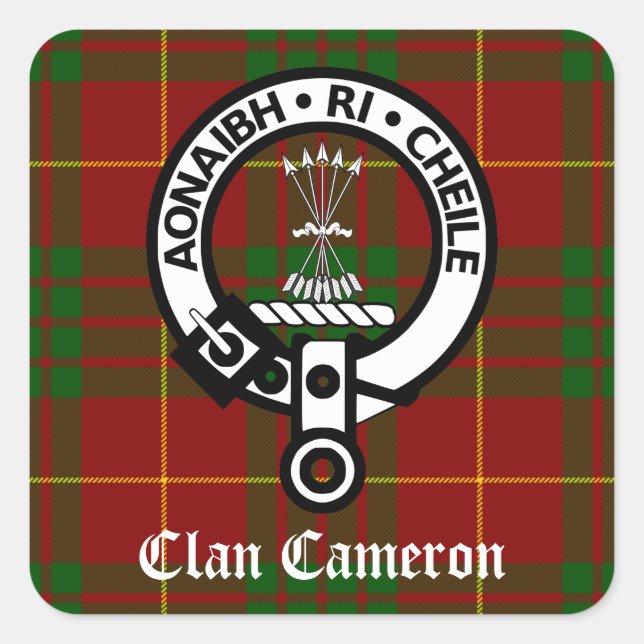 Sticker Carré Clan Cameron Crest & Tartan (Devant)