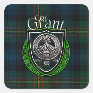 Sticker Carré Clan écossais Grant Tartan et Crest