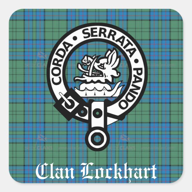 Sticker Carré Clan Lockhart Crest Badge & Tartan (Devant)