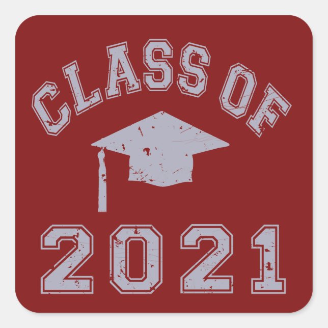 Sticker Carré Classe De 2021 Graduation - Grey 2 (Devant)