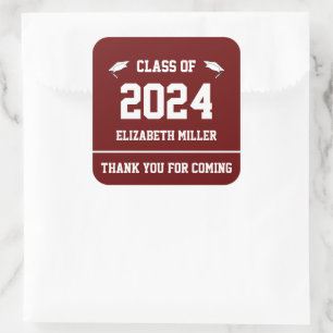 Sticker Carré Classe de 2024 Dark Red and White Graduation Favor