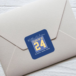 Sticker Carré Classe de 2024 Elégant Royal Blue & Gold Graduatio