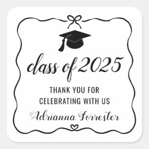 Sticker Carré Classe De 2025 Mignonne Bow Graduate Casquette   M