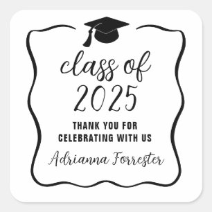 Sticker Carré Classe De 2025 Script Casquette Gradué   Merci